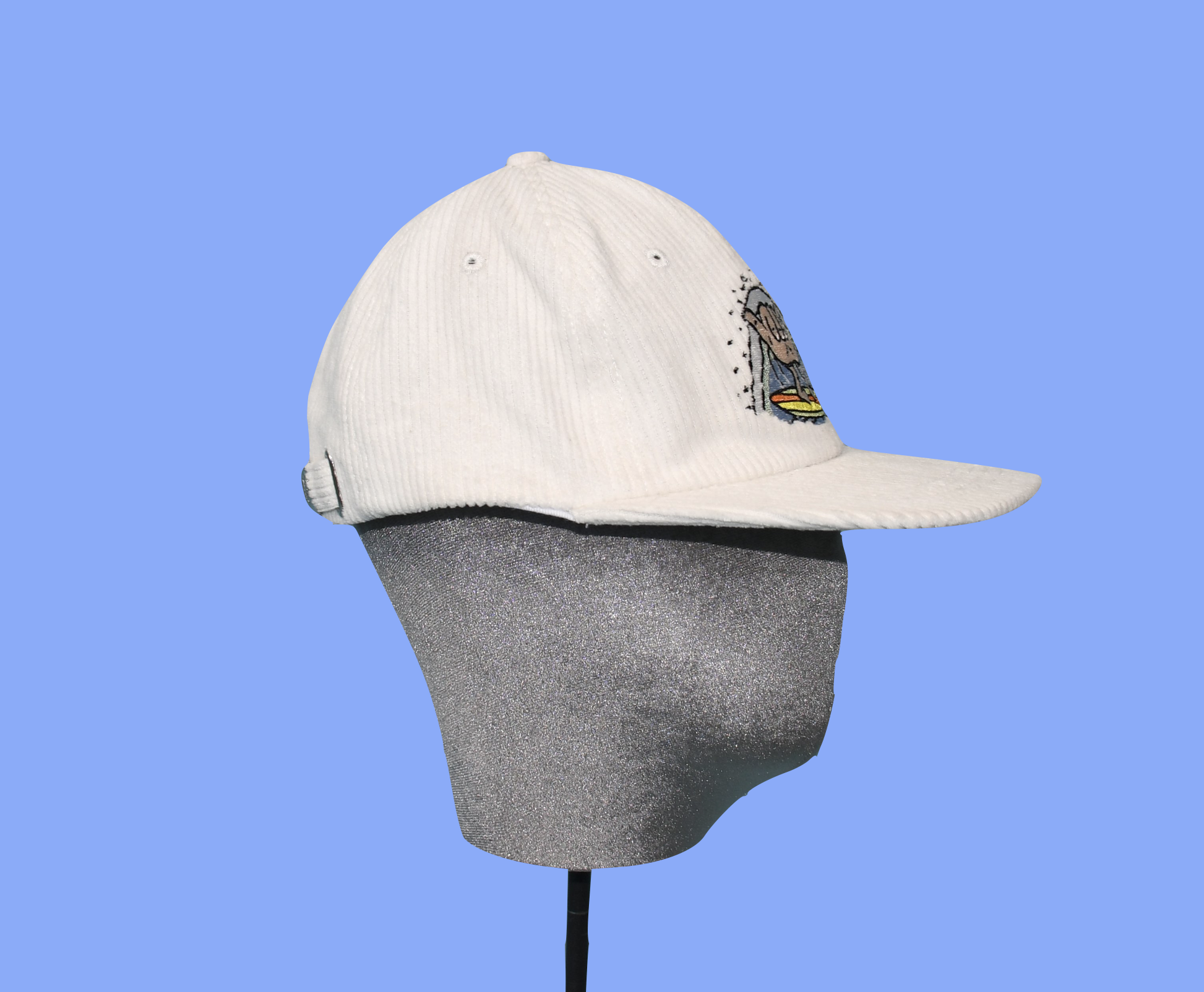 White Corduroy Cap side Flat Peak Corduroy Cap